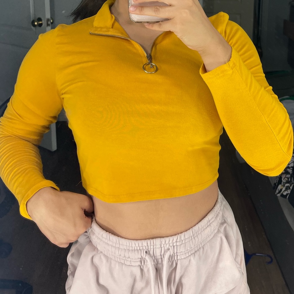 Yellow zip crop top